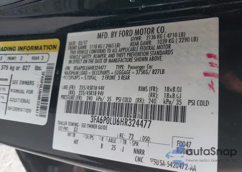 2017 Ford Fusion Hybrid Se из США, поврежденный, VIN 3FA6P0LU6HR324477